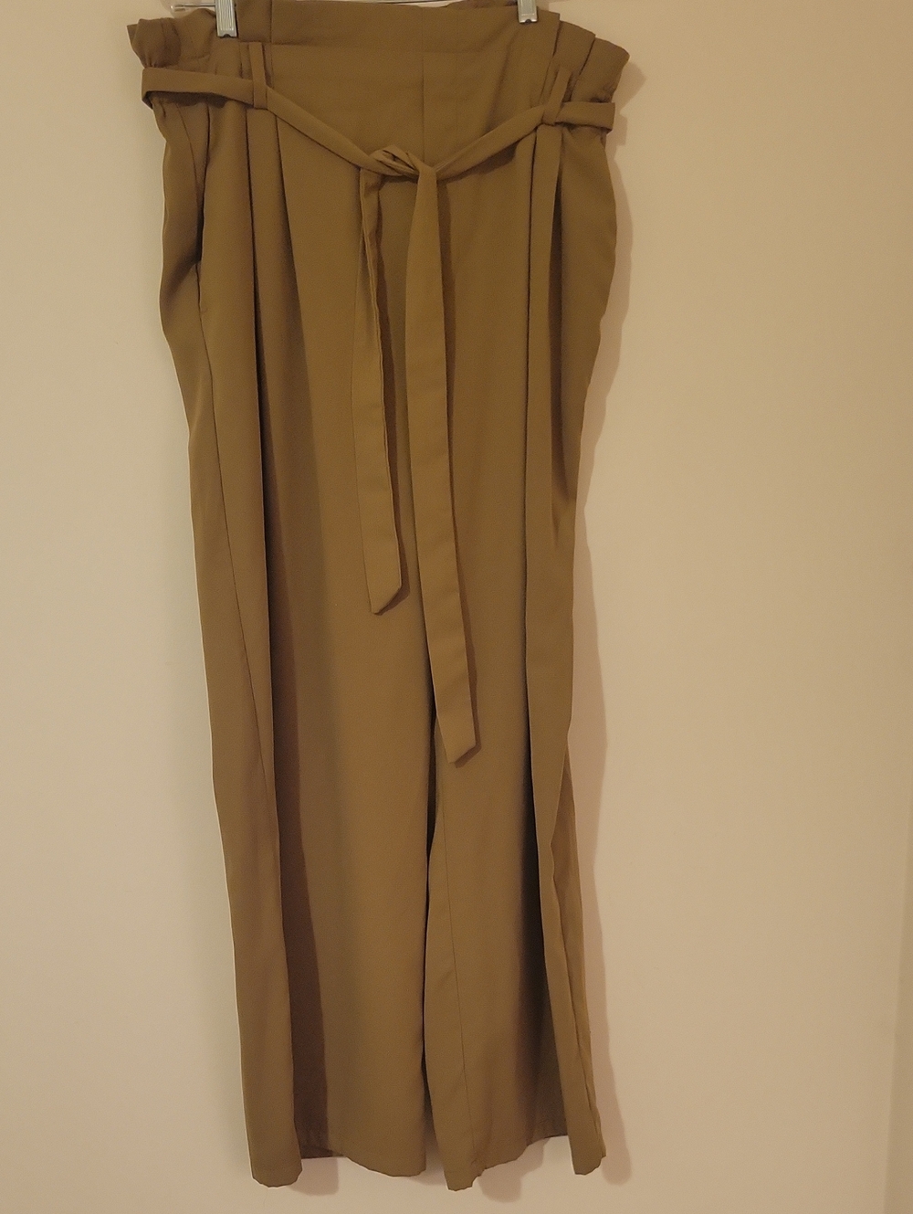 30G a new day Tan/camel High-Waist Paperbag Wide-Leg Pants with Tie Belt